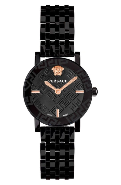 Shop Versace Greca Glass Bracelet Watch, 32mm In Ip Black