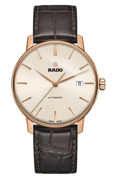 Shop Rado Coupole Classic Automatic Leather Strap Watch, 38mm In Grey/ Brown/ Gunmetal