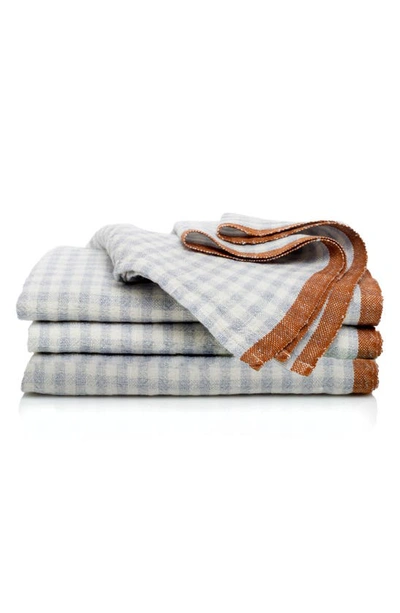 Shop Caravan Set Of 2 Two-tone Gingham Tea Towels In Blue/cognac