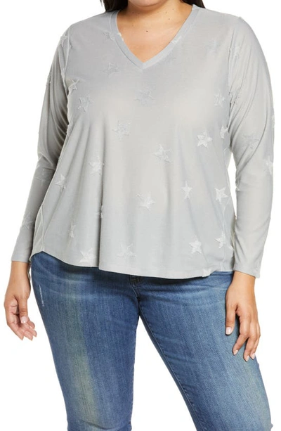 Shop Bobeau Flocked V-neck Top In H. Grey Stars