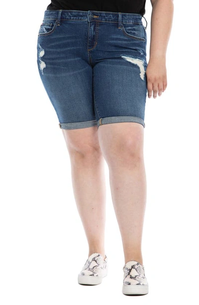 Slink Jeans Distressed Bermuda Denim Shorts In Teresa