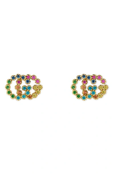 Shop Gucci Double-g Multistone Stud Earrings In Yellow Gold