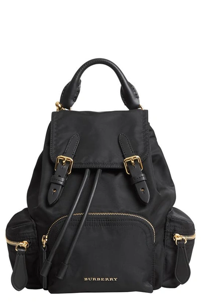 Shop Burberry Small Rucksack Technical Nylon & Leather Backpack In Black