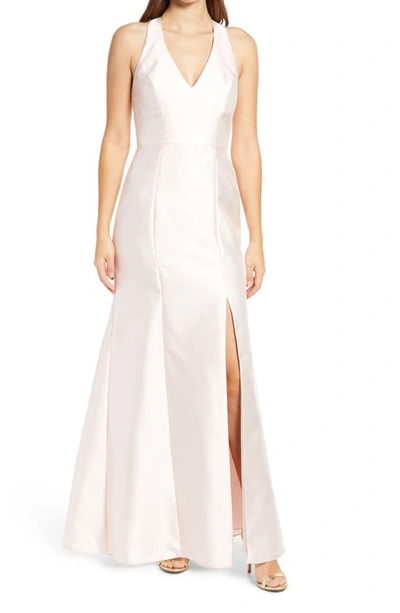 Shop Alfred Sung Halter Satin Trumpet Gown In Blush