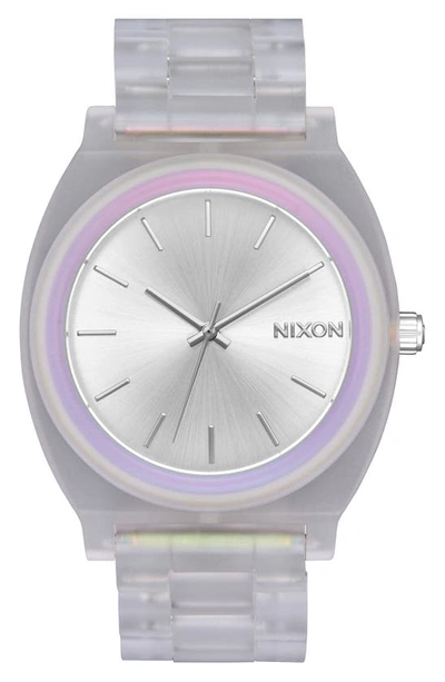Shop Nixon Time Teller Acetate Bracelet Watch, 40mm In Clear/ Rainbow/ Silver