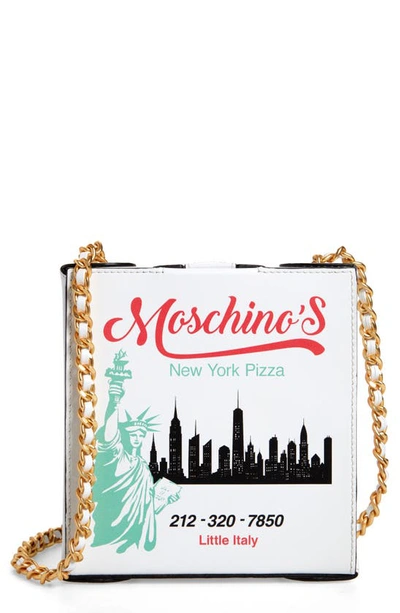 Shop Moschino Nyc Skyline Pizza Box Leather Shoulder Bag In White