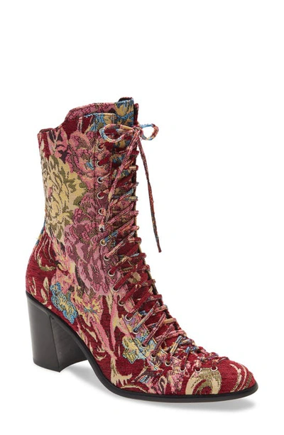 Shop Jeffrey Campbell Archille Lace-up Boot In Red Tapestry