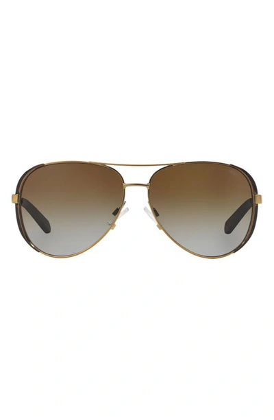Shop Michael Kors Collection 59mm Polarized Aviator Sunglasses In Gold/ Black/ Brown Gradient