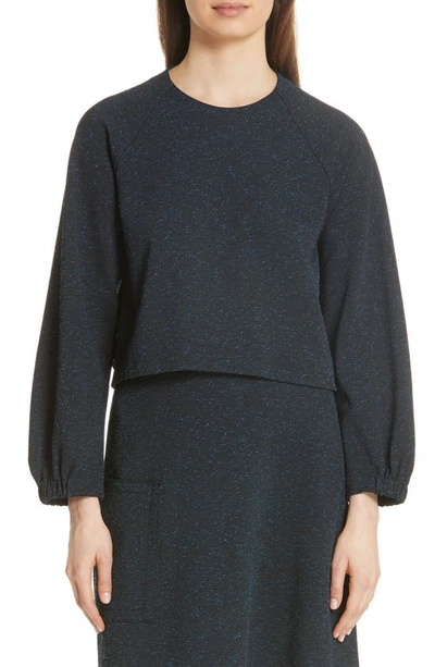 Shop Tibi Eclipse Crop Pique Sweatshirt In Black/ Blue Multi