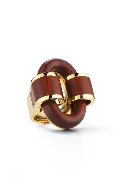 Shop David Webb Woodworks Rosewood Buckle Ring In Yellow Gold