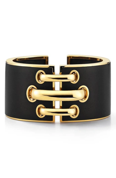 Shop David Webb Woodworks Shoelace Cuff Bracelet In Yellow Gold