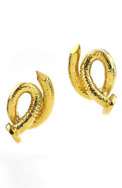 Shop David Webb Hammered Bent Nail Stud Earrings In Yellow Gold
