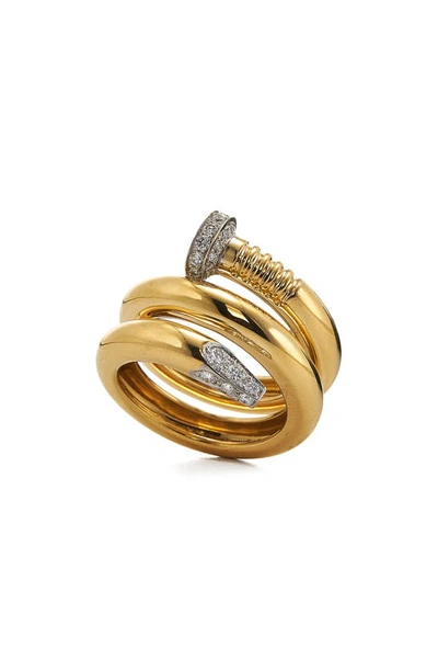 Shop David Webb Diamond Nail Bypass Ring In Yellow Gold