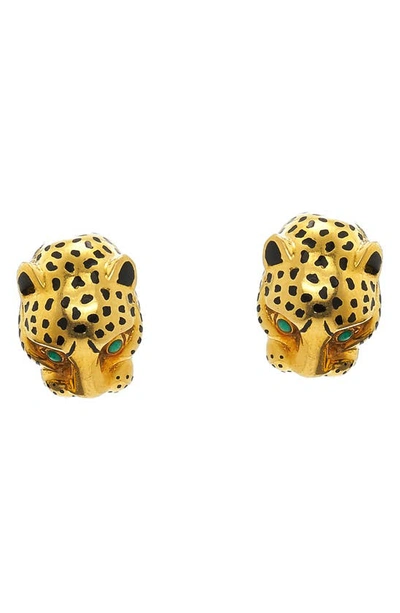 Shop David Webb Kingdom Leopard Stud Earrings In Yellow Gold