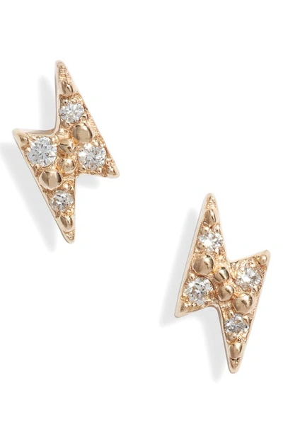 Shop Anzie Celestial Lightning Bolt Stud Earrings In Gold