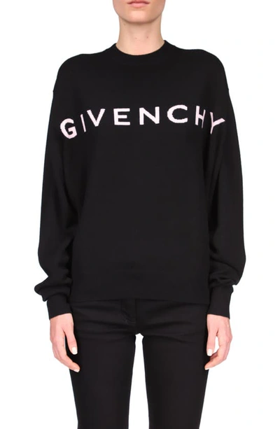 Shop Givenchy Logo Jacquard Cashmere Sweater In Black/ Pink