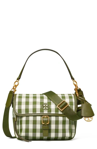 Shop Tory Burch Piper Gingham Crossbody Bag In Leccio / New Ivory Gingham