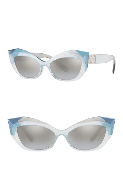 Shop Dolce & Gabbana 54mm Gradient Beveled Cat Eye Sunglasses In Grey/ Silver Gradient Mirror