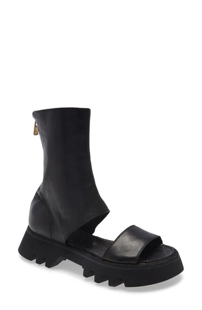 Shop Guidi Lug Sole Back Zip Sandal In Black