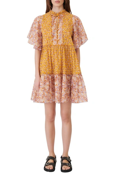 Shop Maje Rissolette Floral Cotton Voile Babydoll Dress In Orange