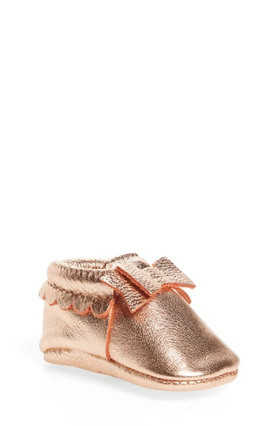 Shop Freshly Picked Metallic Bow Moccasin In Rose Gold