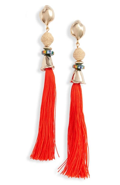 Shop Akola Celia Raffia & Silk Tassel Drop Earrings In Clementine