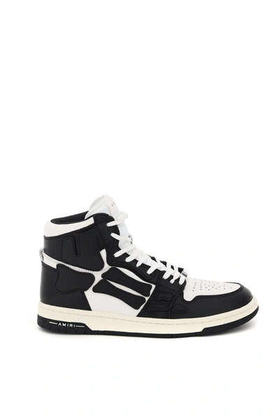Shop Amiri Skel Hi-top Leather Sneakers In Black White