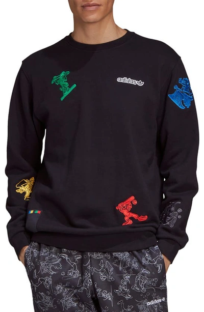 Shop Adidas Originals X Disney Goofy Applique Crewneck Sweatshirt In Black