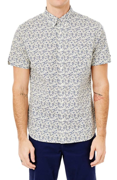 Shop Ben Sherman Slim Fit Digi Floral Print Short Sleeve Stretch Button-down Shirt In Tofu