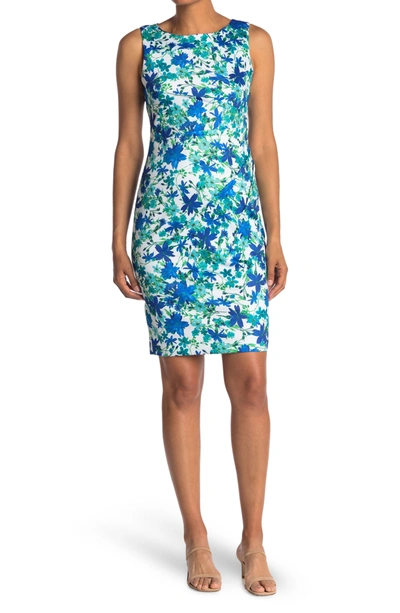 Shop Calvin Klein Floral Starburst Pleated Sheath Dress In Atlantis M