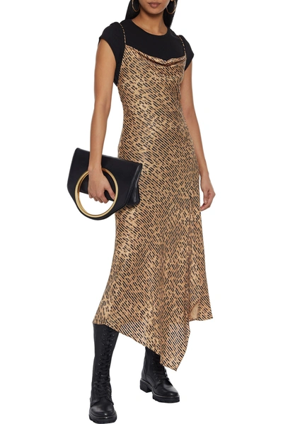 Shop Alice And Olivia Harmony Asymmetric Leopard-print Burnout Crepe De Chine Midi Slip Dress In Animal Print