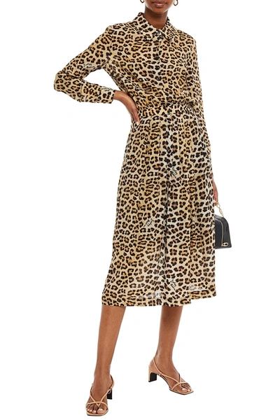 Shop Boutique Moschino Pleated Leopard-print Crepe De Chine Midi Shirt Dress In Animal Print