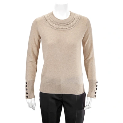 Shop Burberry Cable Knit Yoke Cashmere Sweater In Apricot Pink In Beige,pink