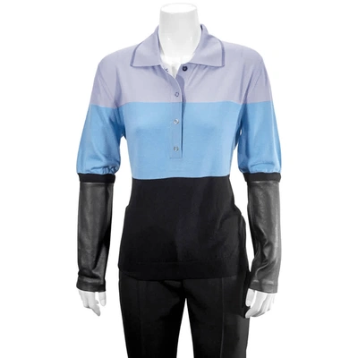 Shop Burberry Ladies Blue Long Sleeve Polo Shirt