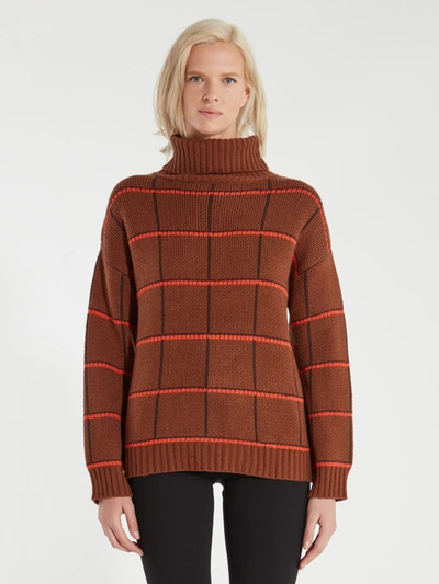 Shop Joa J.o.a. Checked Turtleneck Sweater In Brown Plaid