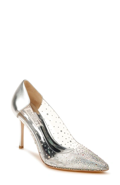 Shop Badgley Mischka Collection Gisela Embellished Pointed Toe Pump In Silver Nappa Leather
