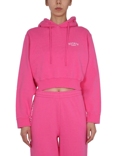 Shop Rotate Birger Christensen Rotate Viola Logo Embroidered Cropped Hoodie In Pink