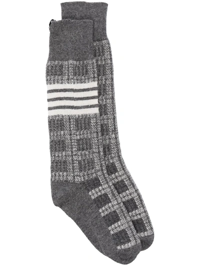 Shop Thom Browne 4-bar Checked Socks In Grey
