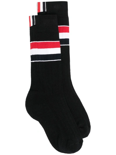 Shop Thom Browne Rwb Stripe Cotton Socks In Black