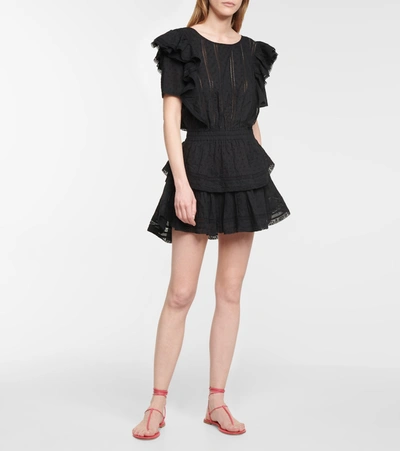 Shop Loveshackfancy Natasha Cotton Minidress In Black