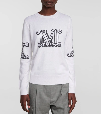Shop Max Mara Kuban Intarsia Cashmere Sweater In White