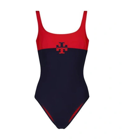 Shop Tory Burch Logo Swimsuit In Multicoloured