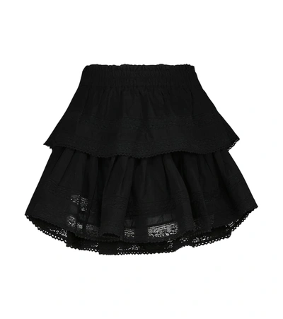 Shop Loveshackfancy Ruffled Cotton Miniskirt In Black