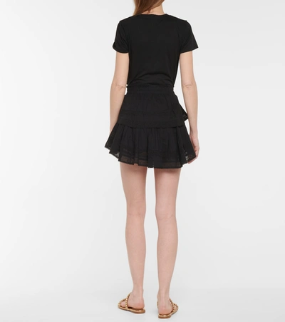 Shop Loveshackfancy Ruffled Cotton Miniskirt In Black
