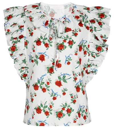 Shop See By Chloé Floral Cotton Blouse In White