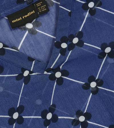 Shop Mini Rodini Flower Check Cotton Kaftan In Blue