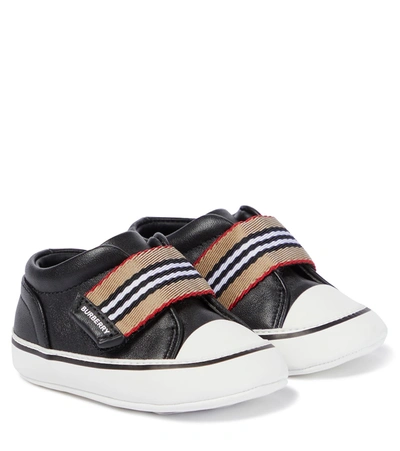 Shop Burberry Baby Vintage Check Leather Sneakers In Black