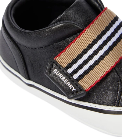 Shop Burberry Baby Vintage Check Leather Sneakers In Black
