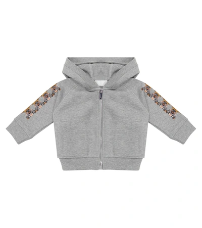 Shop Burberry Baby Thomas Bear Cotton Hoodie In Grey