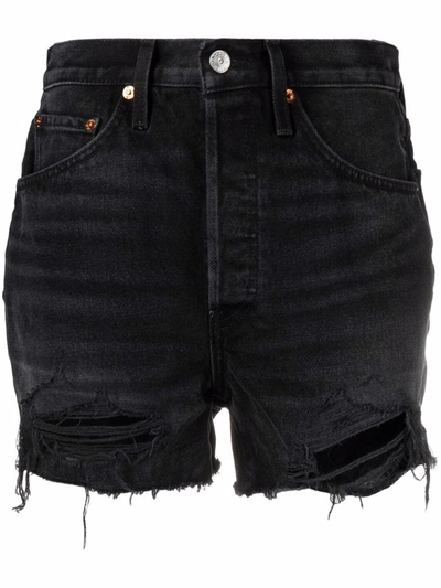 Shop Re/done Cut-off Denim Shorts In Schwarz